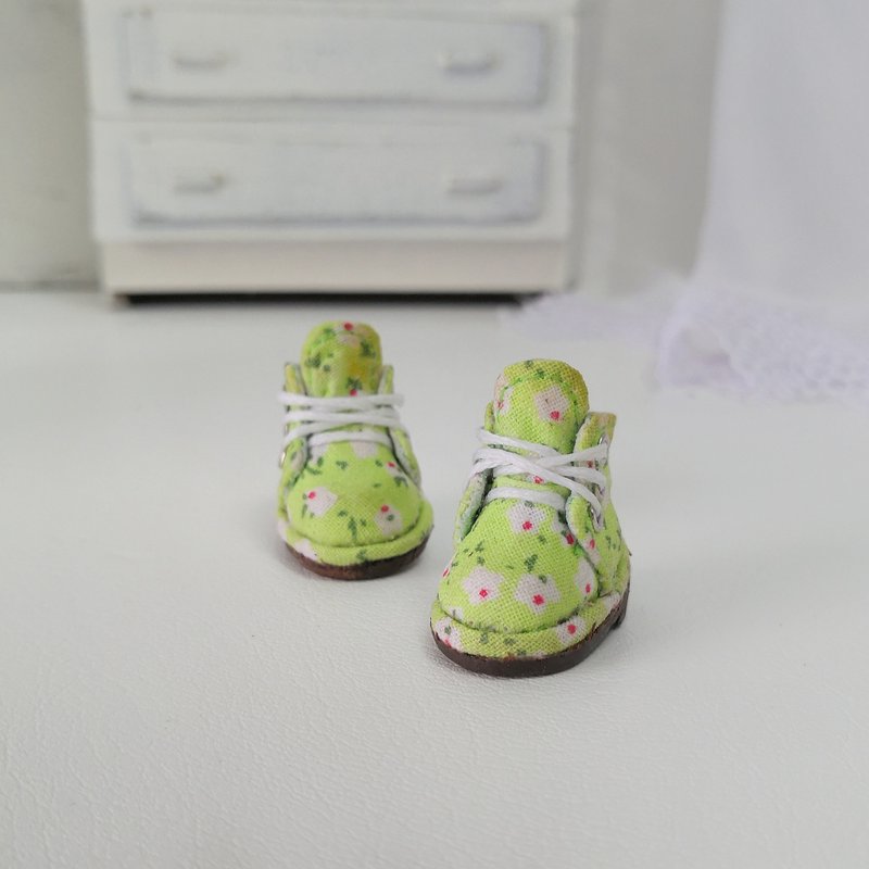 Shoes handmade Blythe doll. Green boots lace up for Blythe dolls. Clothes Blythe - 公仔/玩偶 - 棉．麻 