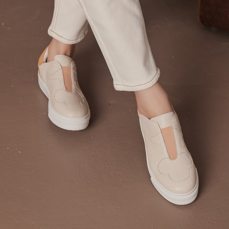 Cloud Stitching - Full Leather Platform Casual Shoes - Camel - รองเท้าลำลองผู้หญิง - หนังแท้ สีทอง