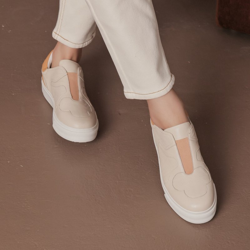 Cloud Stitching - Full Leather Platform Casual Shoes - Camel - Women's Casual Shoes - Genuine Leather Gold