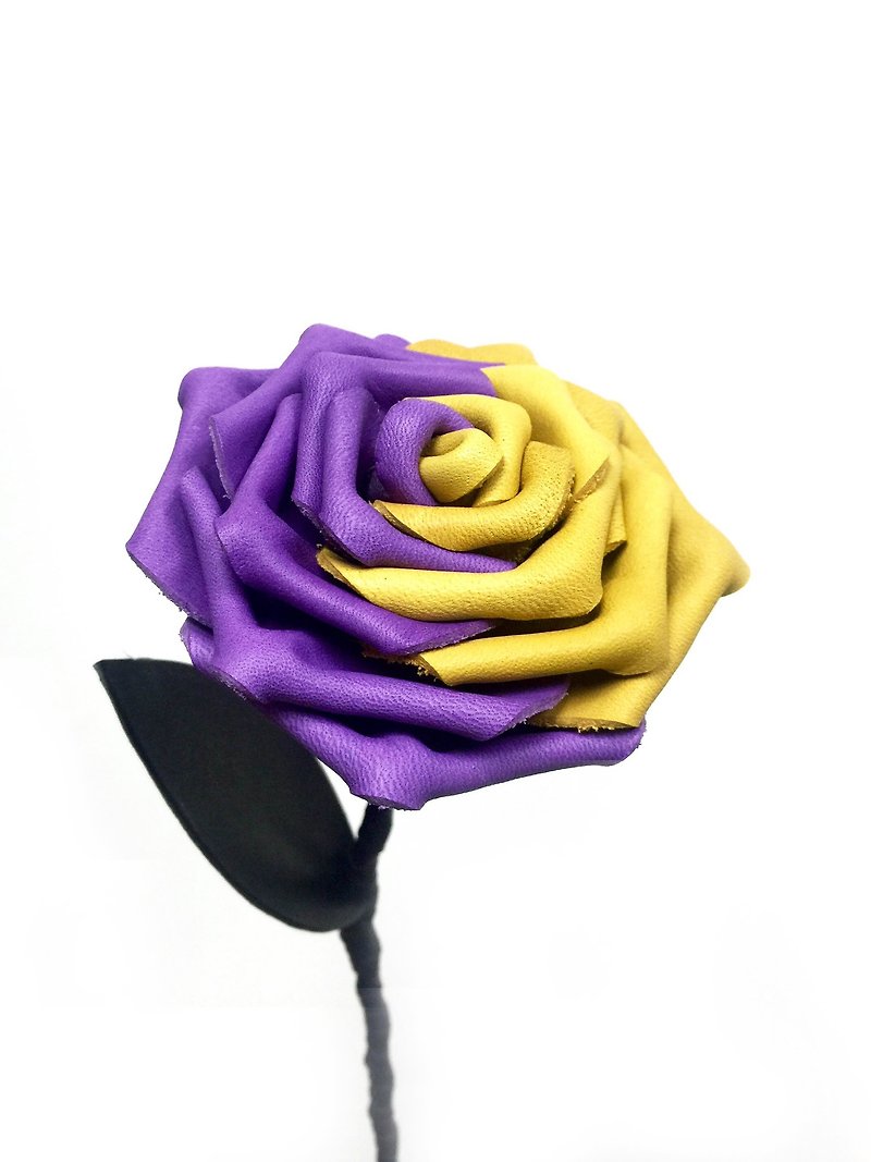 "Contradiction" series Leather Rose - Purple / Yellow - Plants - Genuine Leather 