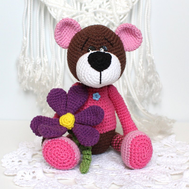 Teddy bear stuffed toy Personalized Bear pink soft toy Baby shower gift - Kids' Toys - Cotton & Hemp Gray