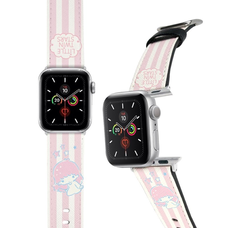 【Hong Man】Little Twin Stars Apple Watch Band - Watchbands - Faux Leather Pink