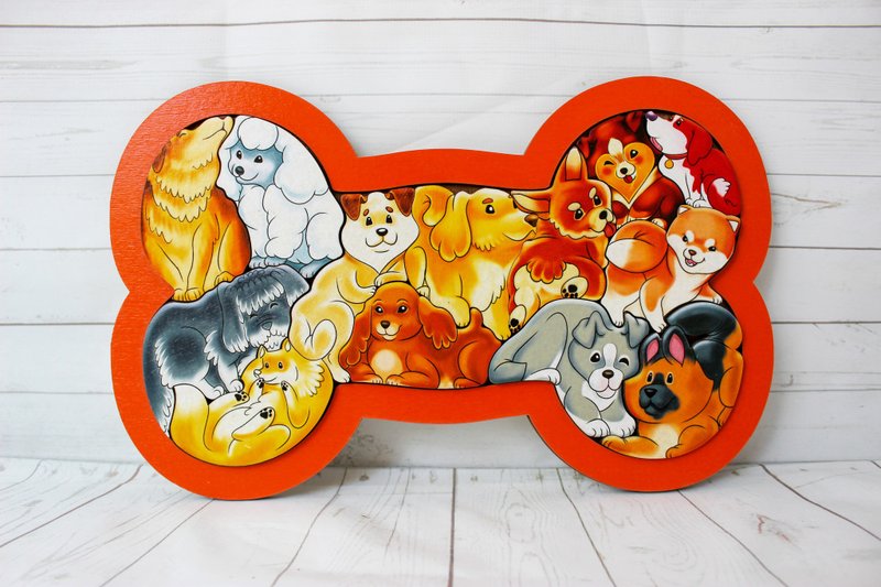 Wooden Puzzle - dogs, Toddler Toys Age 3 4 5 6 year, Wood Montessori animals - 寶寶/兒童玩具/玩偶 - 木頭 金色