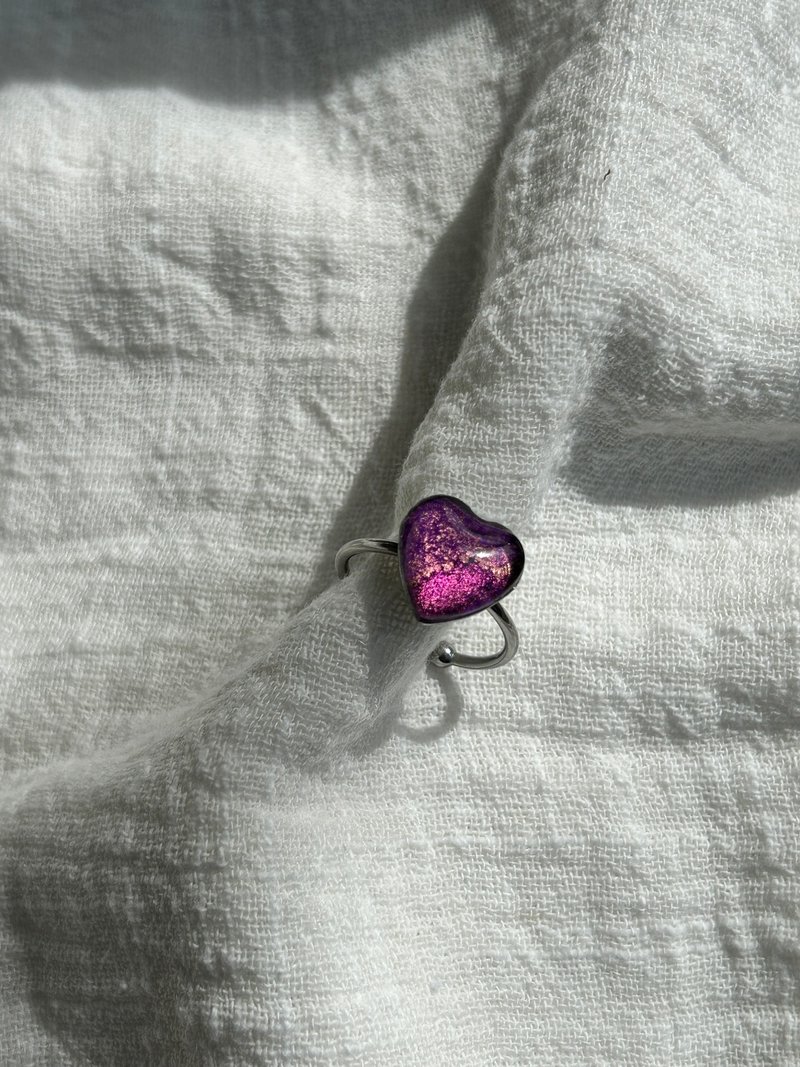 不鏽鋼 紫金之巔  心型開口戒 - 戒指 - 不鏽鋼 紫色