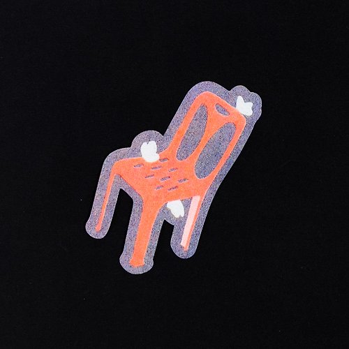 Two in row Original Risograph plastic surreal chair with butterfly sticker