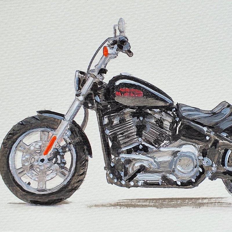 Sport Motorcycle Painting Harley Davidson Original Art Softail Standard Postcard - โปสเตอร์ - วัสดุอื่นๆ สีดำ