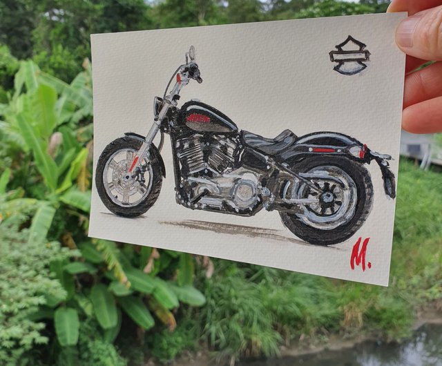 スポーツバイク絵画ハーレーダビッドソンオリジナルアートソフテイル