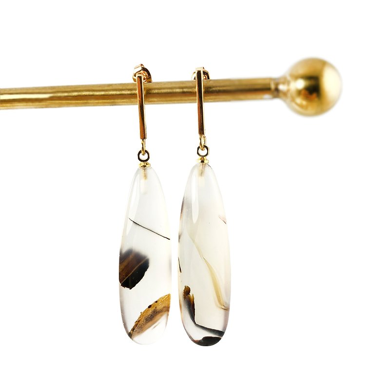 Japanese Style Agate 925 Silver with 14k Gold Plated Earrings - Earrings & Clip-ons - Semi-Precious Stones Gold