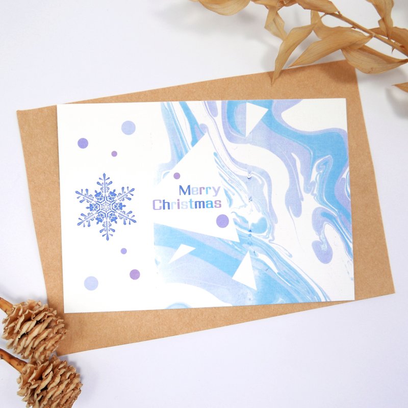 [雪花] 聖誕卡片 卡片 明信片 贈素色信封 聖誕禮物 交換禮物 浮水染 - 心意卡/卡片 - 紙 藍色