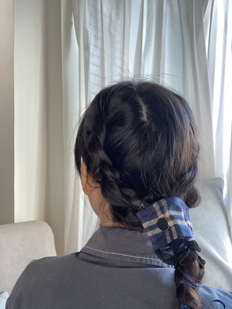 紫色 秋冬 格紋 真皮 頭飾 髮繩 - 髮夾/髮圈 - 其他人造纖維 紫色