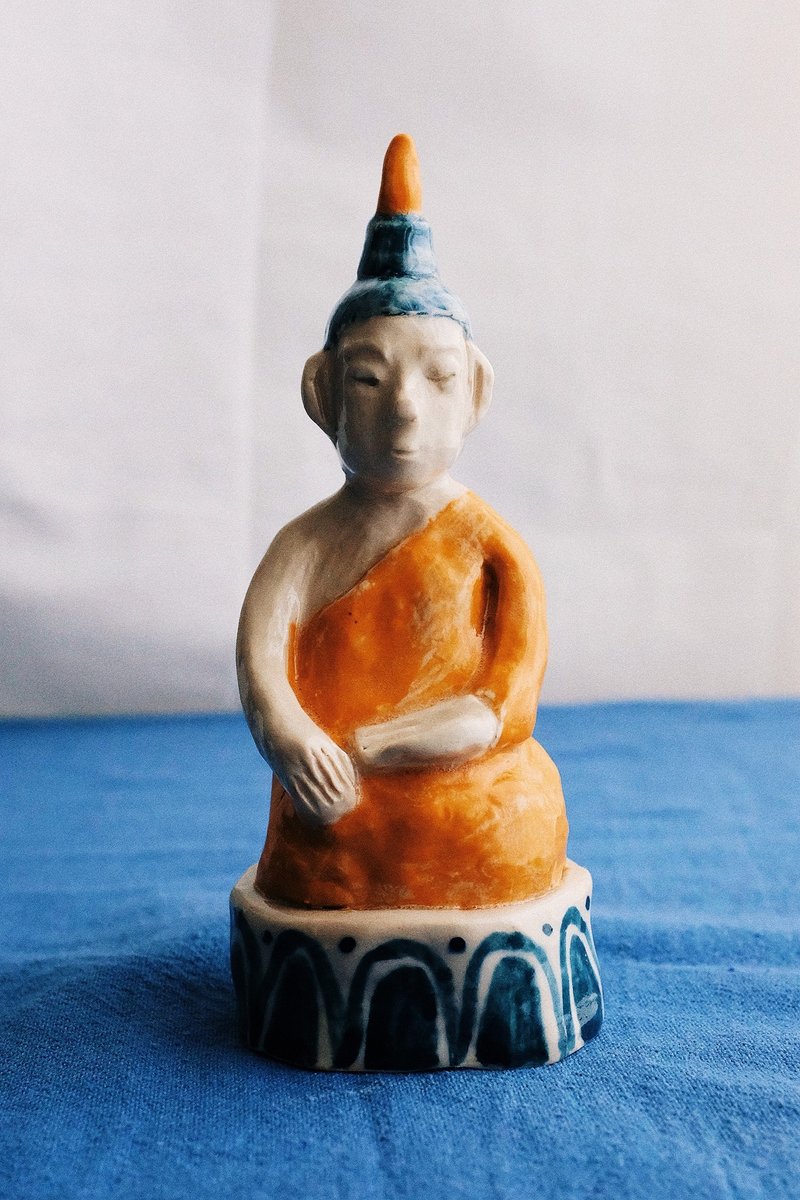 Ceramic Buddha sculpture art toy - 花瓶/花器 - 陶 橘色