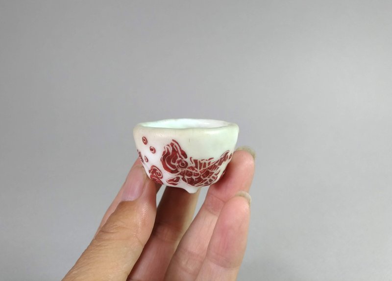 柳畔春嘉∣赤繪錦鯉豆盆鉢 日本名家盆 - 其他 - 瓷 