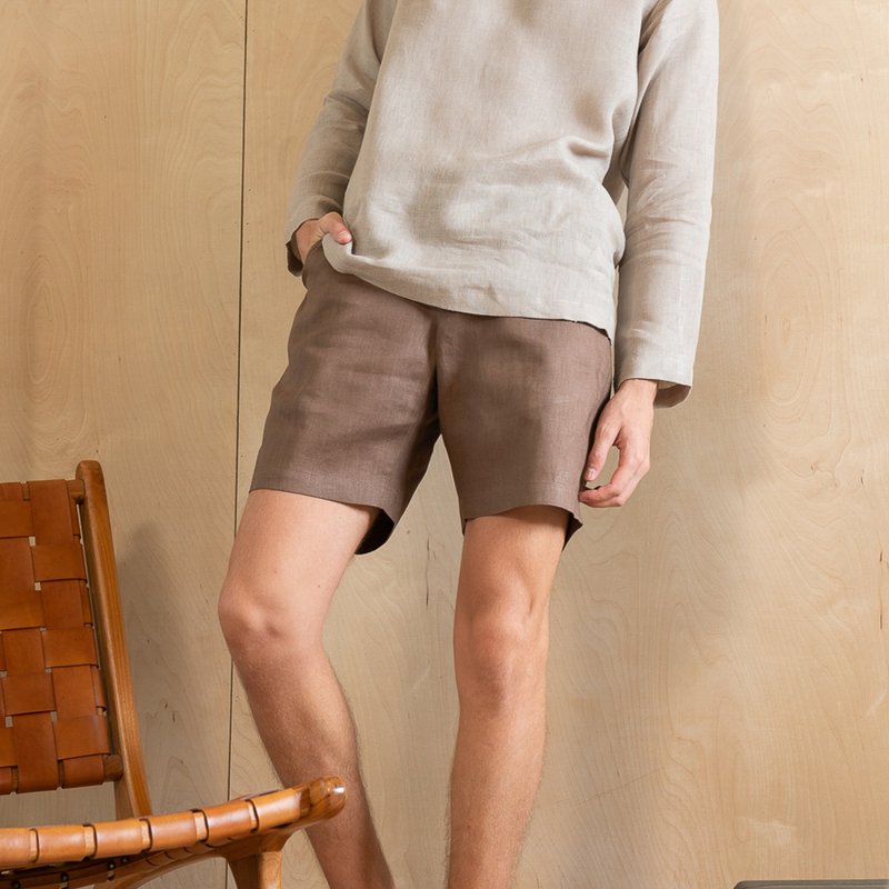 Brown mens linen shorts, WEEKDAY Solstice bermuda shorts, light weight pants - 女短褲/五分褲 - 棉．麻 咖啡色