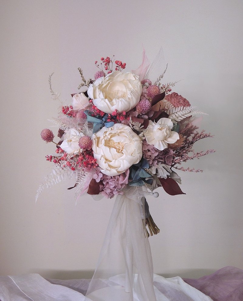 牡丹梔子花乾燥花分束捧花─婚禮抽捧花婚紗照外拍新娘捧花 - 乾燥花/永生花 - 植物．花 