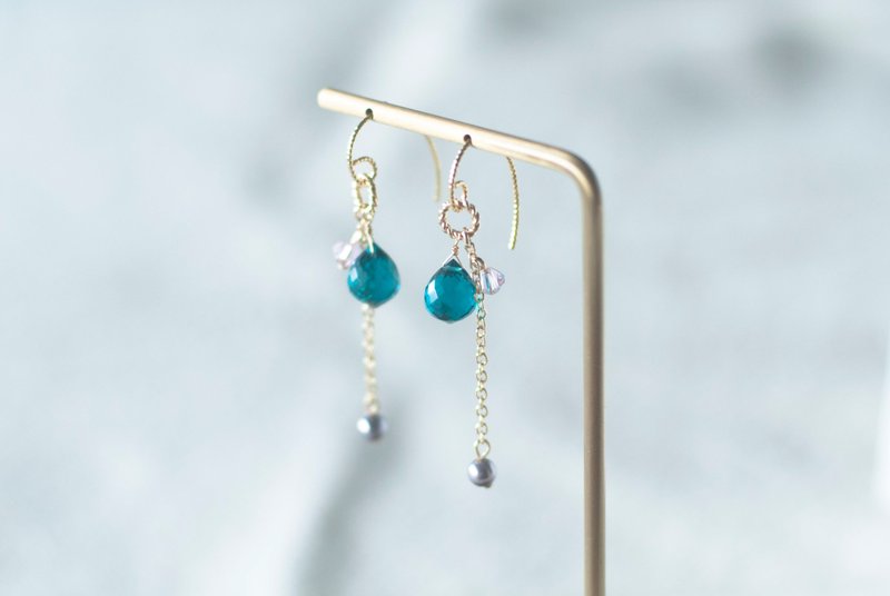 Peacock Blue Quartz Stone Drop Ear Hooks - Earrings & Clip-ons - Semi-Precious Stones Blue