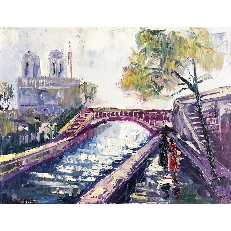 Paris painting, European city original oil painting, Notre Dame Paris France - Posters - Cotton & Hemp 