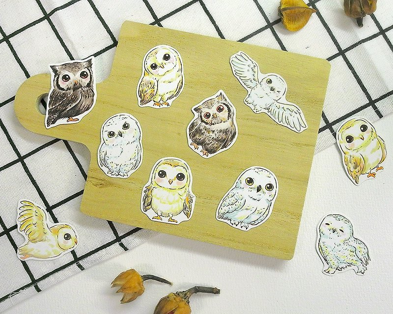 QQ silly owl waterproof sticker set (2 types in total) - Stickers - Waterproof Material Multicolor