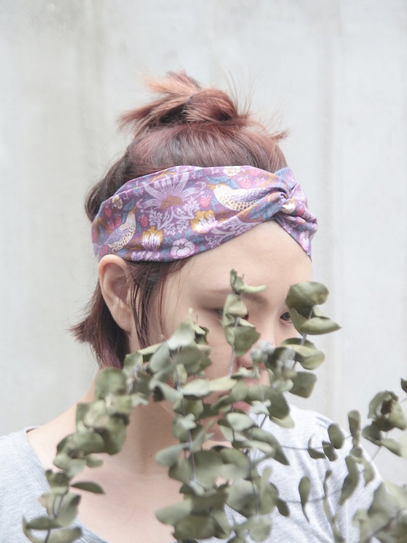 帰国綿手作りのクロス紫色のヘアバンドに日本人によって制限ハッピーバード