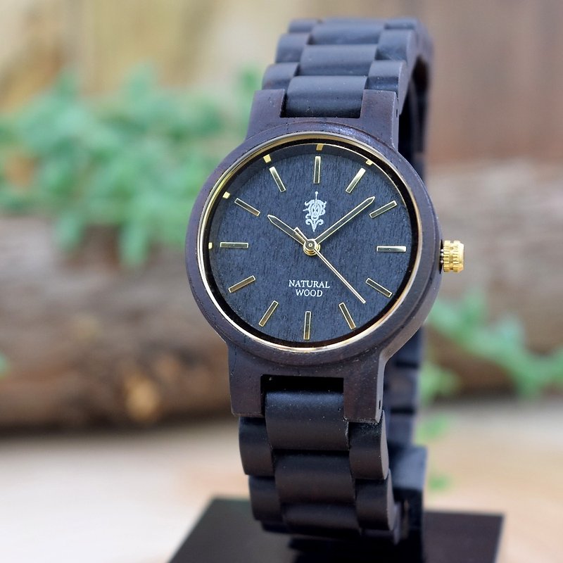 EINBAND Dank Ebony & Gold 32mm Wooden Watch - 對錶/情侶錶 - 木頭 咖啡色