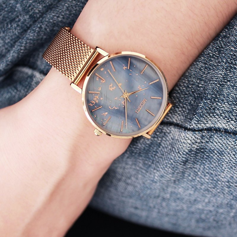 TWINKIE 星點貝殼面簡約米蘭錶帶手錶 / TE-12502 玫瑰金色 - 女錶 - 其他材質 