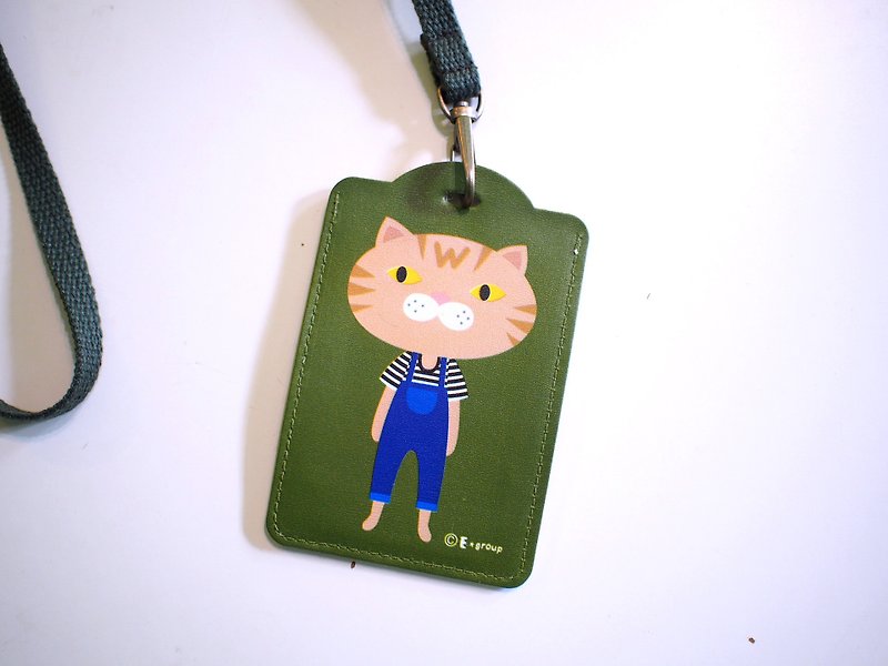 E*group Card Holder Orange Meow Army Green Leisure Card Holder Identification Card Holder Luggage Tag - ที่ใส่บัตรคล้องคอ - พลาสติก สีเขียว