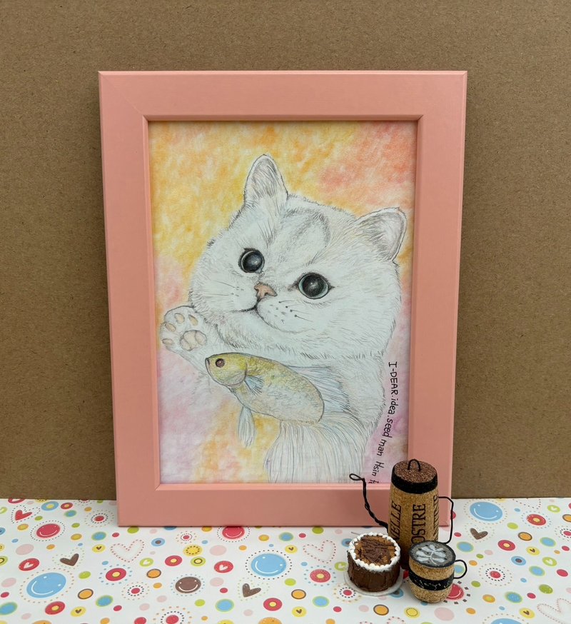 色鉛筆原作-貓與魚1 - 擺飾/家飾品 - 紙 