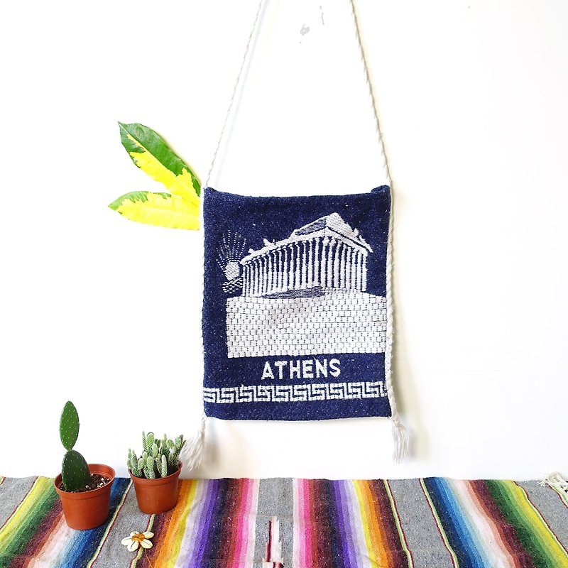 BajuTua / old material / Athens Greek temple traditional wool woven bag - Messenger Bags & Sling Bags - Wool Blue