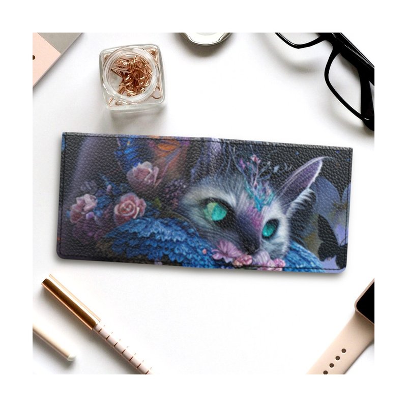 Fantastic, chic and glittering cat in a hat, cute witch with butterflies and flower lover, bi-fold wallet, genuine leather - Wallets - Genuine Leather Multicolor