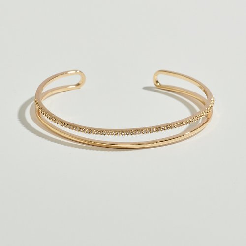 SOIRÉE BY N.Y. 蒔華芮設計師輕珠寶 簡約雙層星鑽開口式手環 (金色)