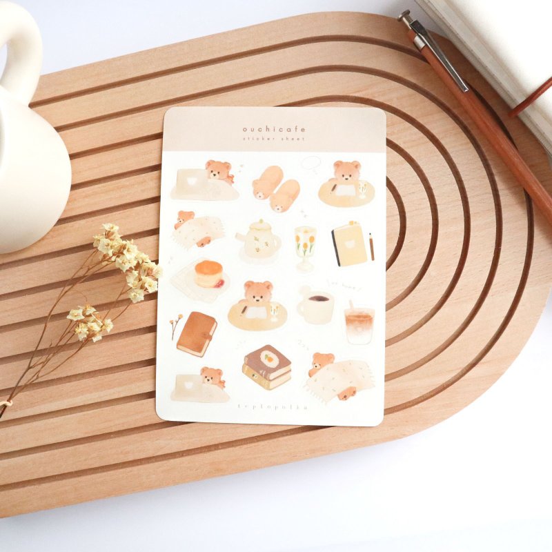 Bear and Home Café Sticker sheet - สติกเกอร์ - กระดาษ สีนำ้ตาล