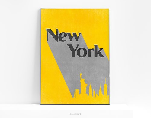 daashart New York poster Yellow and gray cityscape Printable wall art Mid century modern