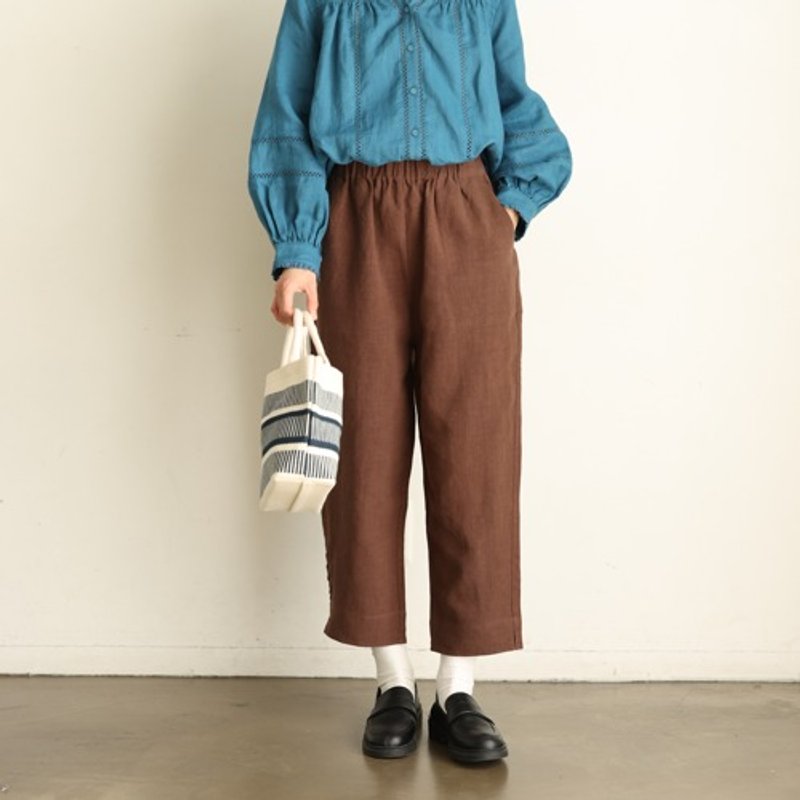 Ideal Linen pants for all year round. Long pants with tapered silhouette. Dark brown color. 240504-2 - กางเกงขายาว - ผ้าฝ้าย/ผ้าลินิน 