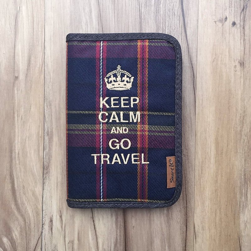 英倫風藍紅格護照夾 - 護照套 - 聚酯纖維 藍色