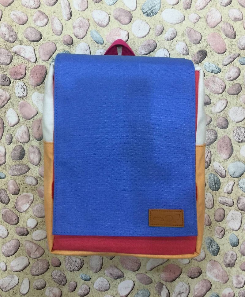 After [MDF] Rainbow backpack shoulder bag - กระเป๋าเป้สะพายหลัง - ผ้าฝ้าย/ผ้าลินิน สีน้ำเงิน