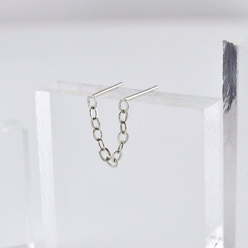 GreenRock Jewelry 雙耳洞用鍊條針式耳環(單只)(鍊長3cm) 925純銀
