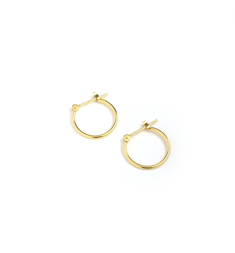 [Made in Japan] K18YG (18K Yellow Gold) Crossing Hoop Earrings 13mm x 1mm [Pair] - ต่างหู - โลหะ สีทอง