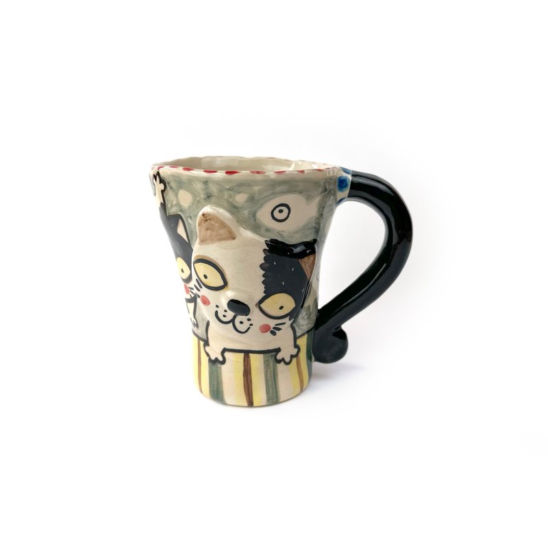 Nice Little Clay 手工鈴鐺杯 可愛貓 0101-162 - 咖啡杯/馬克杯 - 陶 白色