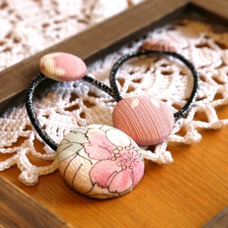Pink flower gently coloring happy hair ornament Kimono hair rubber - Hair Accessories - Cotton & Hemp Pink
