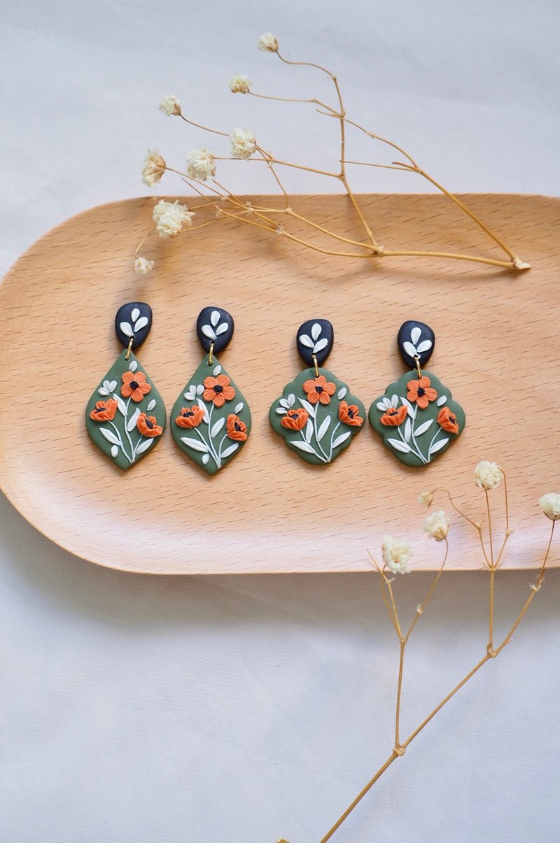 Orange Poppy Earrings - ต่างหู - วัสดุอื่นๆ 