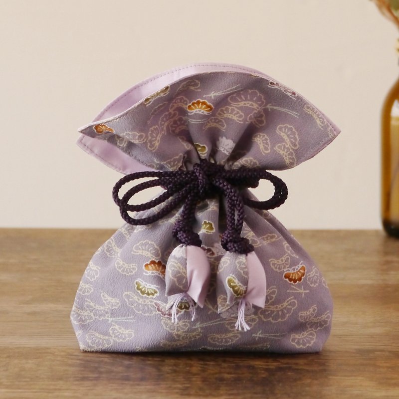 Happy Drawstring FUGURO Matsumoto Premium Silk - Toiletry Bags & Pouches - Silk Purple