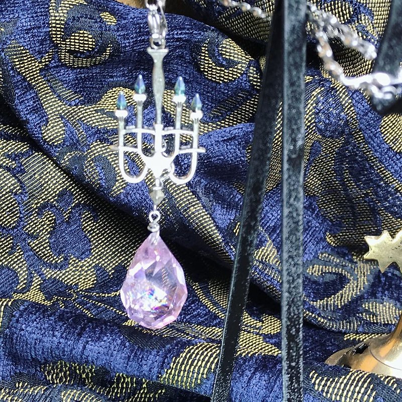 [Lost and find] natural stone rainbow amethyst crystal lamp pendant necklace - สร้อยคอ - เครื่องเพชรพลอย สีม่วง