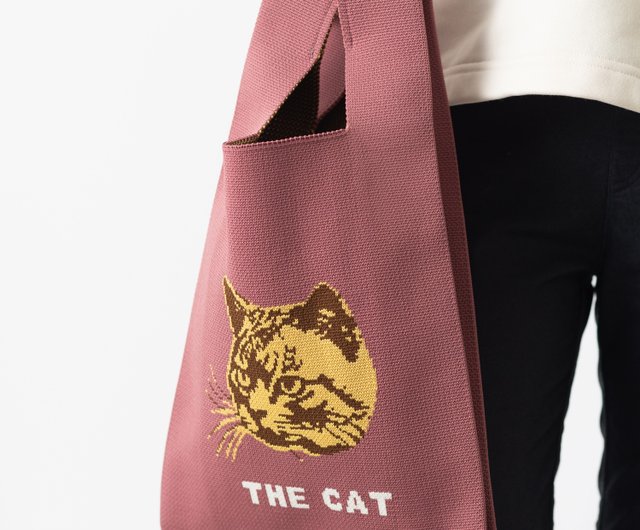 Jubilee ニットトートバッグ 大きめマルシェサイズ 猫 シンプル