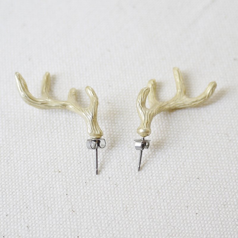 Antlers (Gold) Pierced / Elk Earrings (Gold) PA300GD - ต่างหู - โลหะ สีทอง