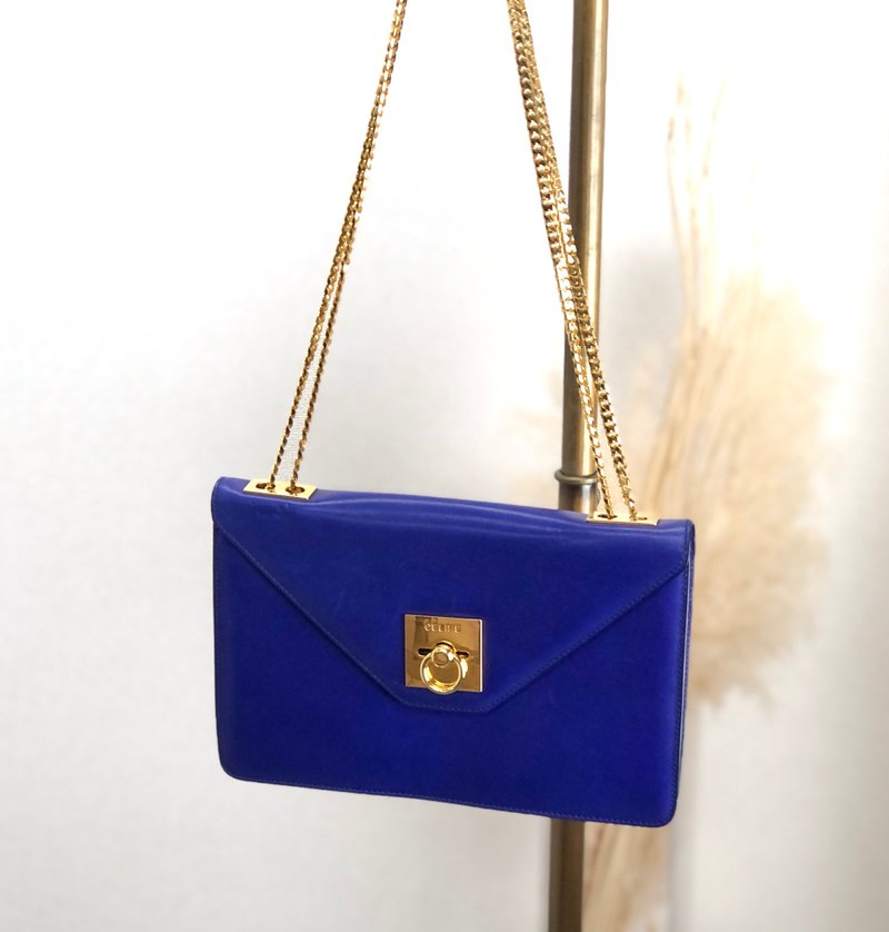 [Direct from Japan, branded used bag] CELINE Shoulder bag Navy Gancini leather chain shoulder vintage ppdxph - กระเป๋าแมสเซนเจอร์ - หนังแท้ สีน้ำเงิน