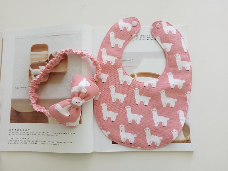 Foundation alpaca Miyuki gift bib + hair band - Baby Gift Sets - Cotton & Hemp Pink