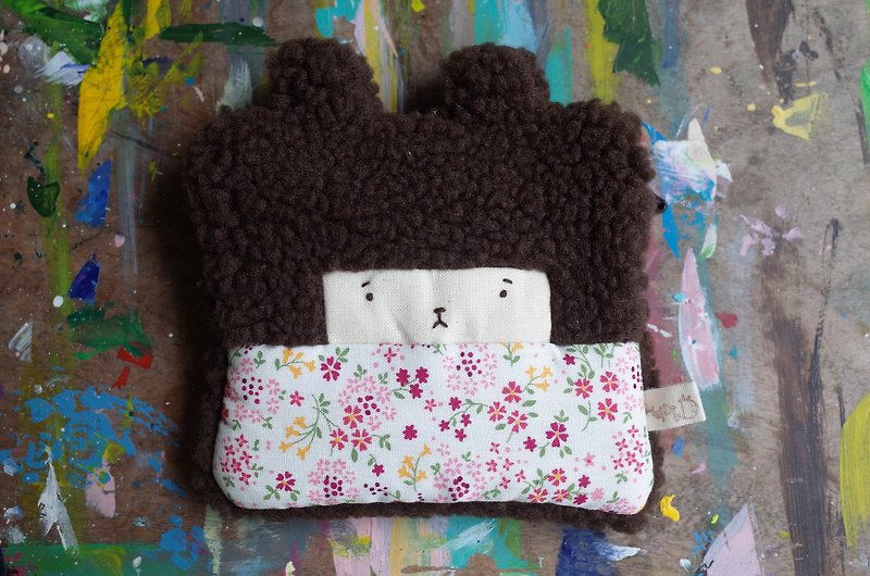 Duo baby rabbit coin purse - cocoa hair -147 colorful flowers - Keychains - Cotton & Hemp Brown