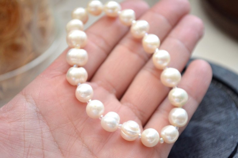 Japanese freshwater real pearl bracelet, no polished natural beauty, Japanese second-hand second-hand medieval jewellery, vintage - เข็มกลัด - เครื่องเพชรพลอย สีเงิน