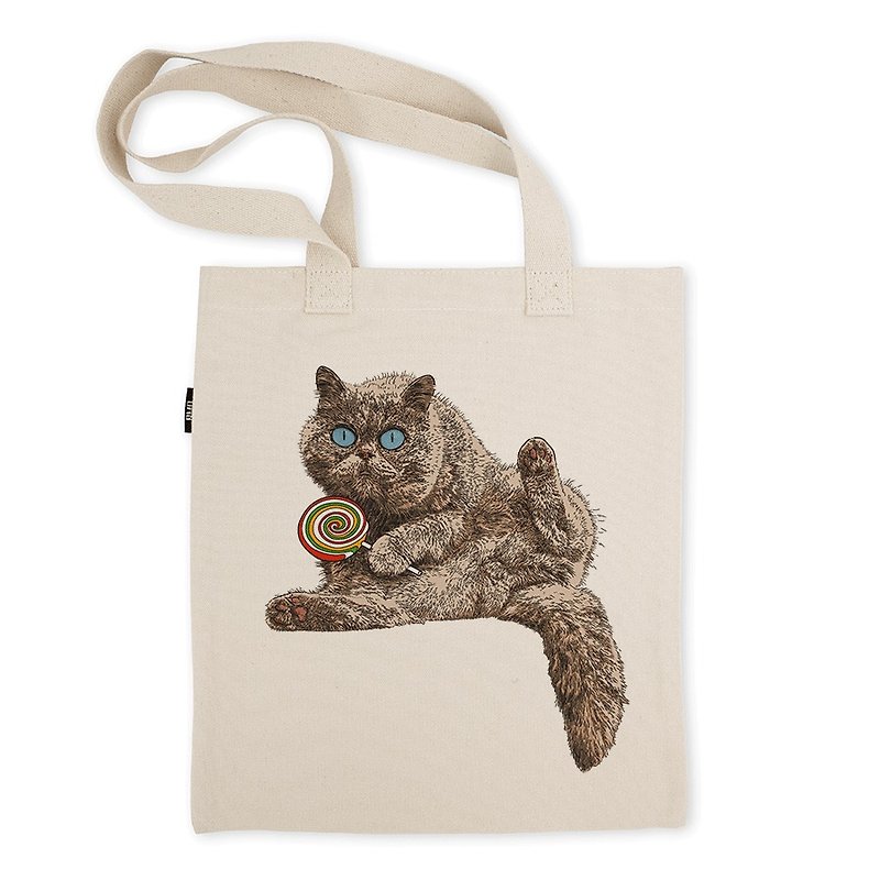 AMO®Original Tote Bags/AKE/The Cat worring It's Lollipop Being Snatched - กระเป๋าแมสเซนเจอร์ - ผ้าฝ้าย/ผ้าลินิน 