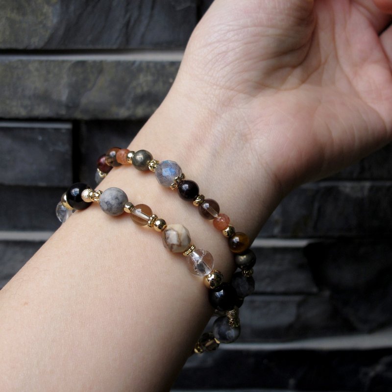 Lucky ∣ citrine labradorite gold sun Stone bracelet - สร้อยข้อมือ - เครื่องประดับพลอย สีนำ้ตาล