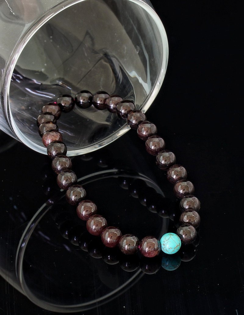 入門級石榴石+松石 6.5mm 手錬 ( Garnet + Turquoise Bracelet ) - 手鍊/手環 - 水晶 